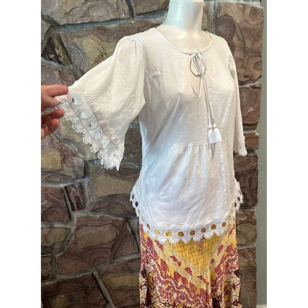 Boden‎ Women's Top UK 14 White 100% Cotton 3/4 Sleeve V-Neck Tunic